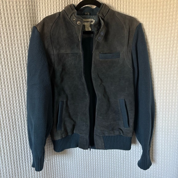 Vintage Blue and Gray Leather Zip Up Jacket - Picture 5 of 13